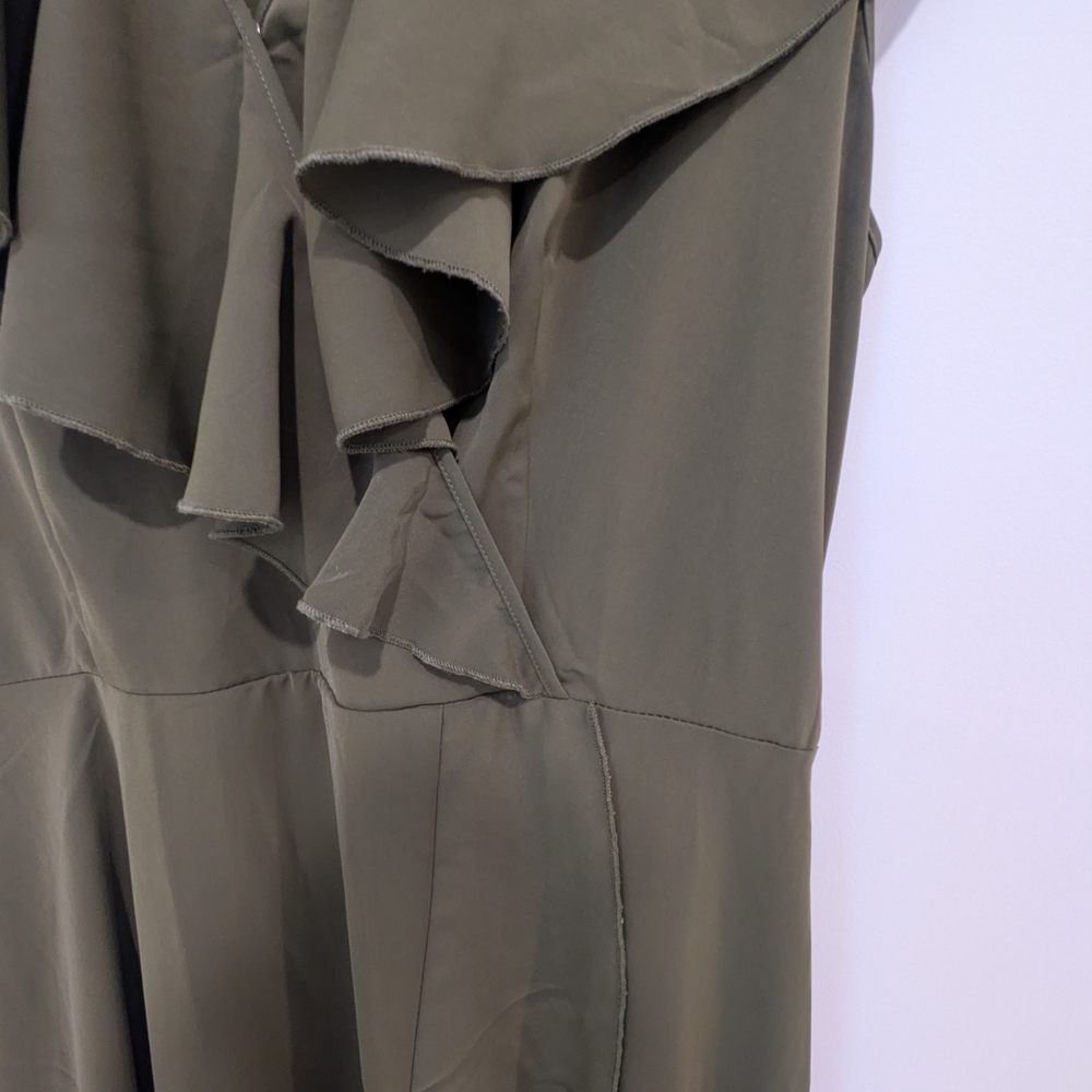 Olive Green- PRETTYGARDEN Midi Deep V Neck Ruffle Hem Dress. Size XL - Picture 7 of 8